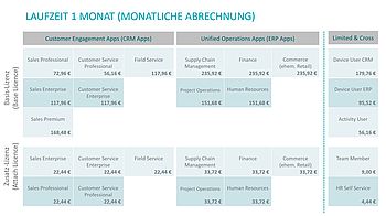 Dynamics 365 - Preise im Überblick - Monatsabo, monatliche Kosten